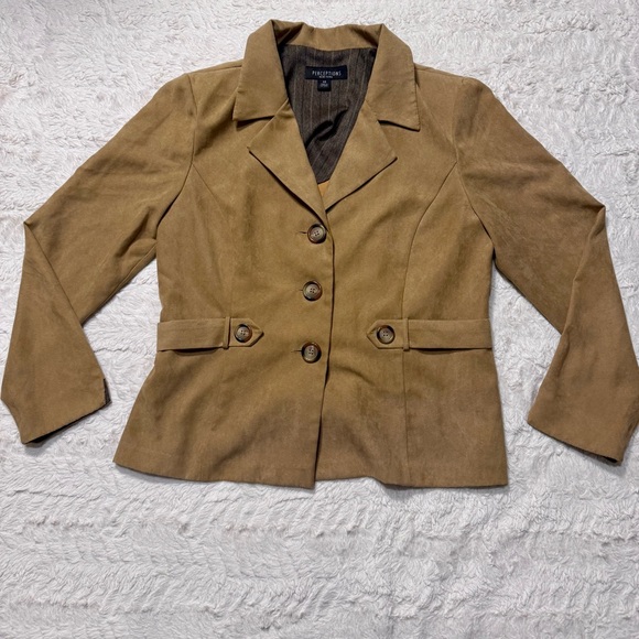 Vintage 90’s Perceptions Cropped Trench Style Jacket Size 14 tan brown blazer - Picture 2 of 9